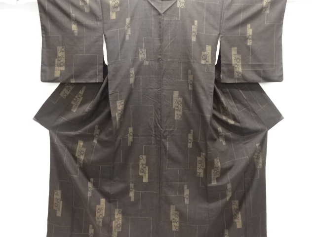 JAPANESE KIMONO / ANTIQUE KIMONO / SILK / TSUMUGI / WOVEN TANZAKU & FLOWERS